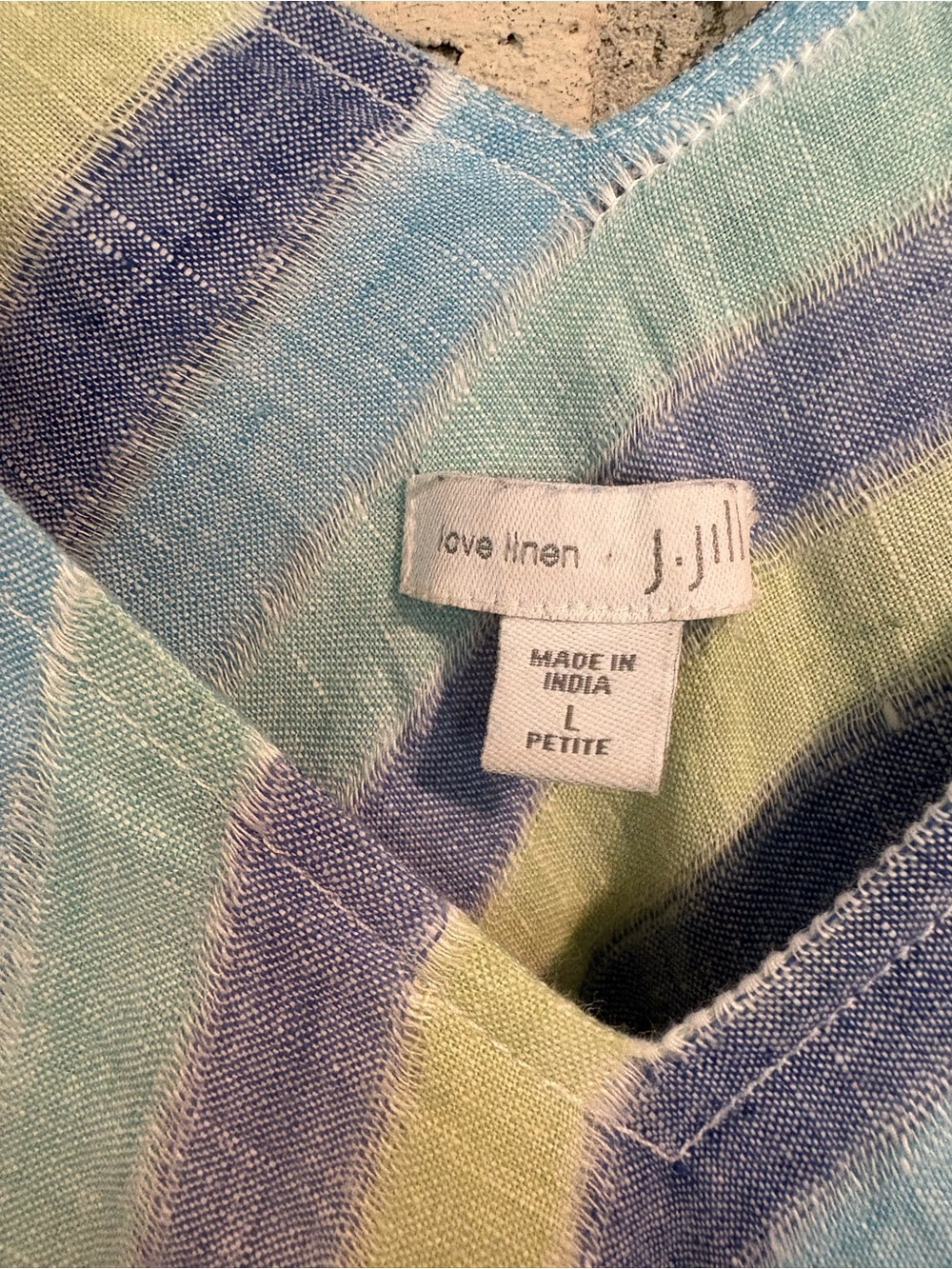 J. Jill linen Striped Sleeveless V-Neck Maxi in Light Blue, Aqua and Pale Lime - Picture 2 of 9